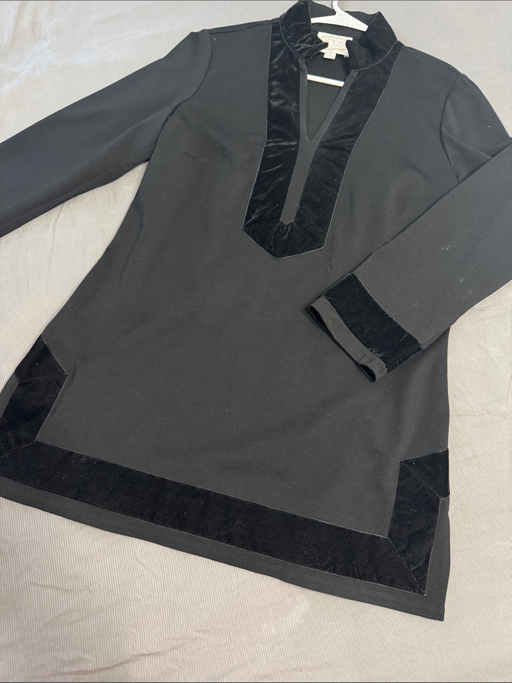 Sail to Sable Black Velvet-Trim Long Sleeve Tunic